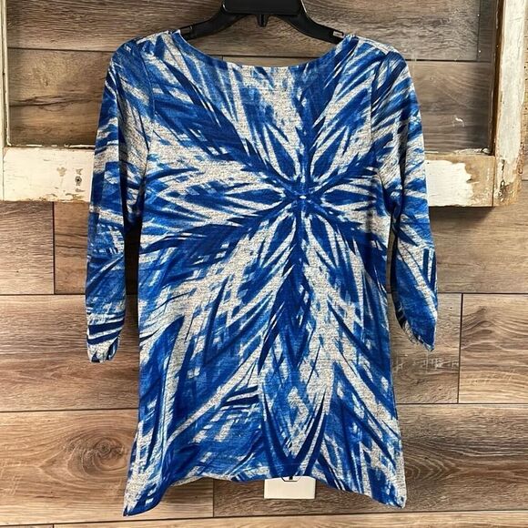 GRAYSON Womens Floral Rhinestone Embellished 3/4 Ruched Sleeve Top Size PS - Picture 7 of 8